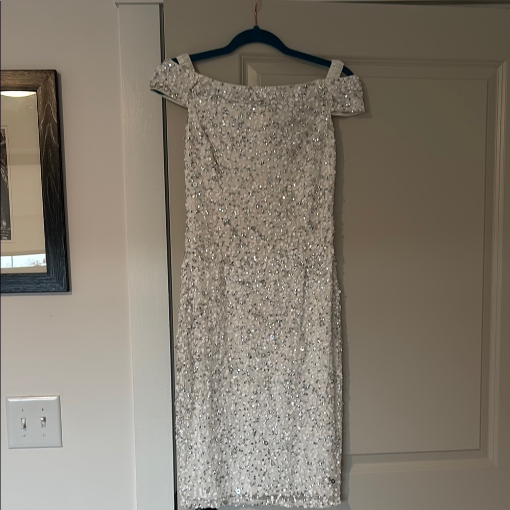 Adrianna Papell Gold Sequin Off-Shoulder Cocktail Dress